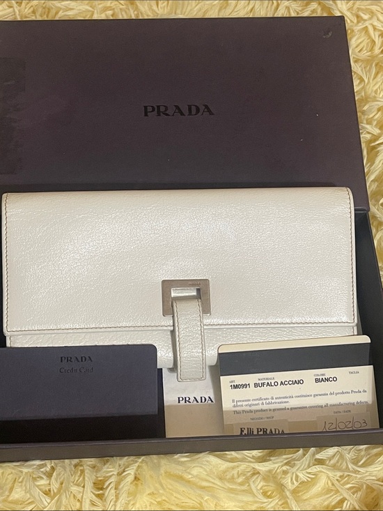 Prada Handbags - Authentic Vintage Prada Bianco Leather Flap Wallet with Silver Hardware